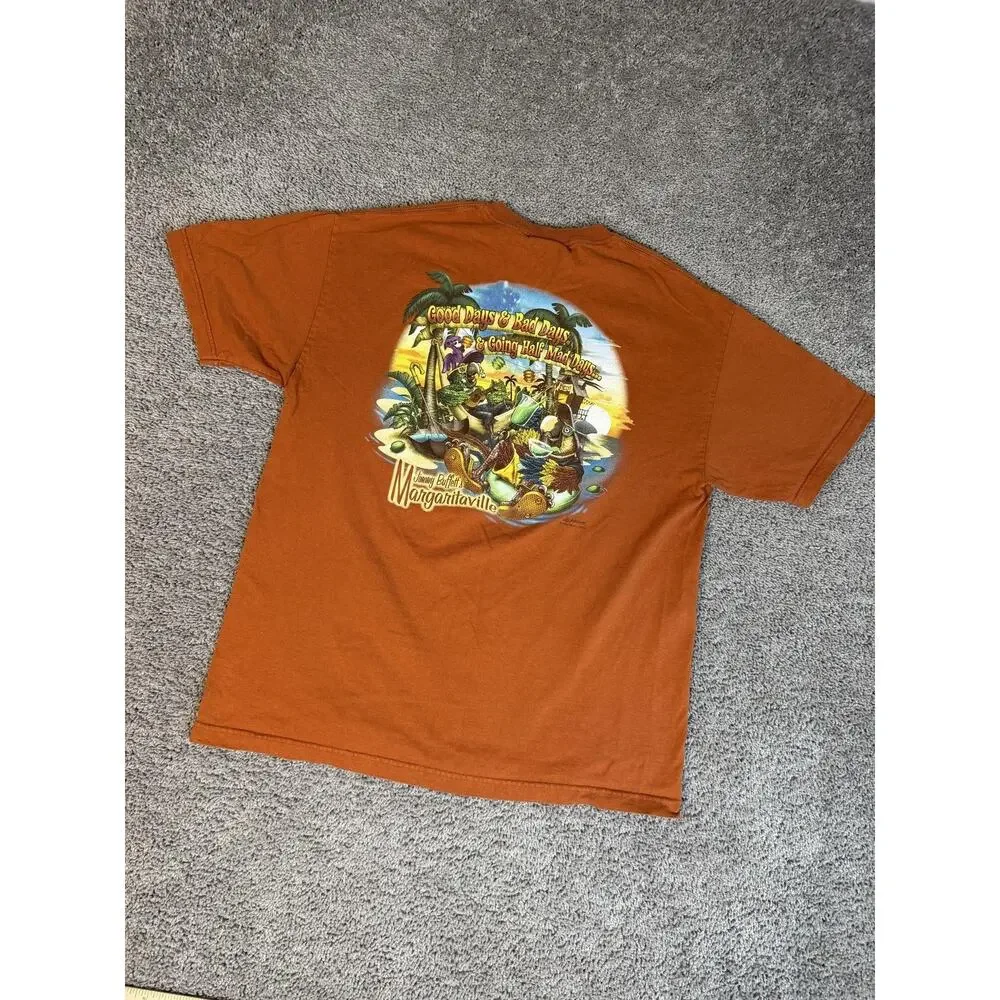 Vintage Margaritaville Shirt Mens XL Orange Good Days & Bad Days Crew Neck